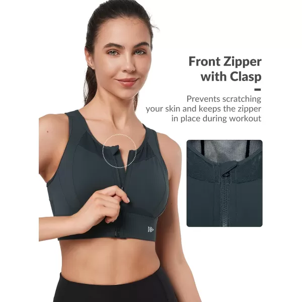 Yvette High Impact Sports Bras for Women Large Bust High Support Zip Front Closure Sports Bra for RunningHaze Blue