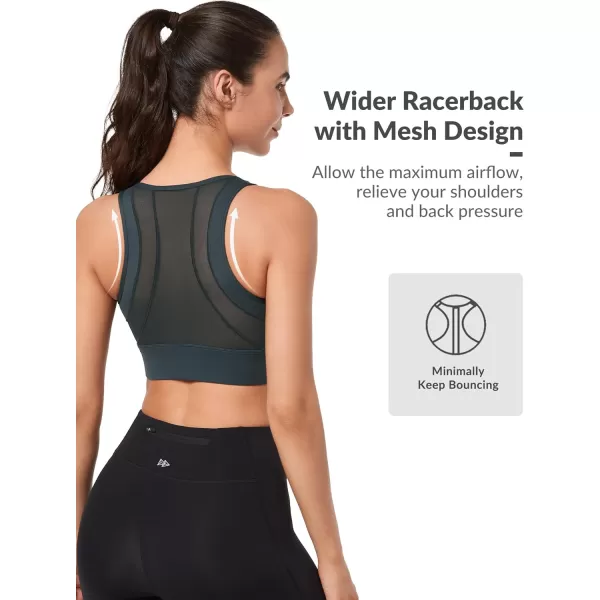 Yvette High Impact Sports Bras for Women Large Bust High Support Zip Front Closure Sports Bra for RunningHaze Blue