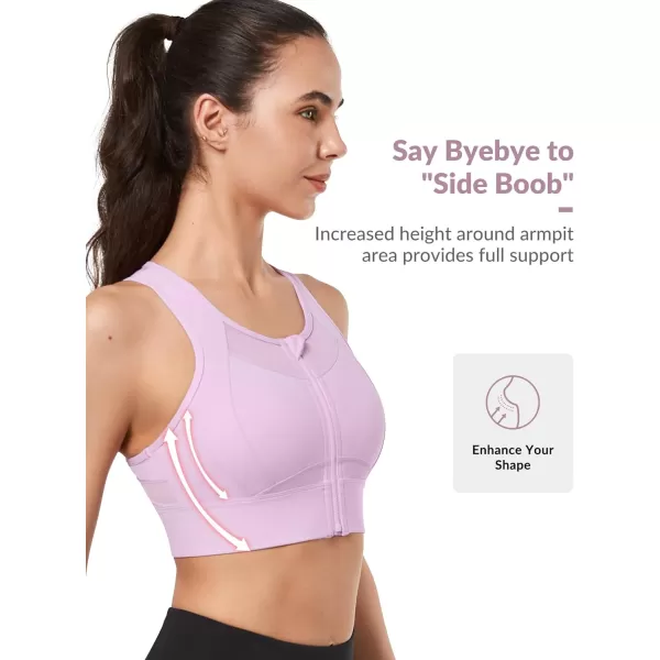 Yvette High Impact Sports Bras for Women Large Bust High Support Zip Front Closure Sports Bra for RunningPurple
