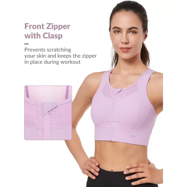 Yvette High Impact Sports Bras for Women Large Bust High Support Zip Front Closure Sports Bra for RunningPurple