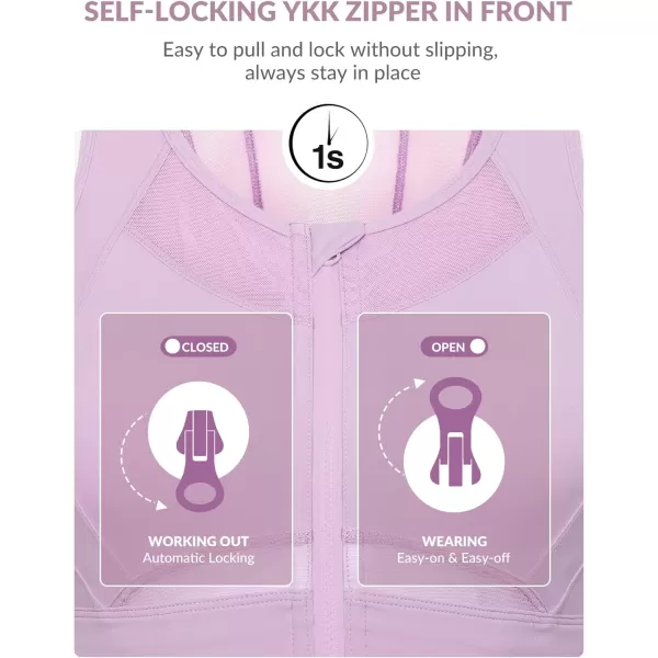 Yvette High Impact Sports Bras for Women Large Bust High Support Zip Front Closure Sports Bra for RunningPurple
