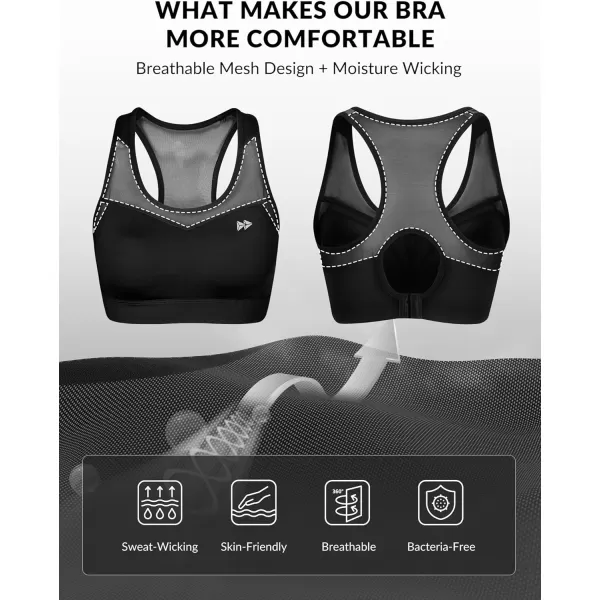 Yvette High Impact Sports Bras for Women Plus Size Racerback Workout Medium Support Sports Bra for Running FitnessBlack