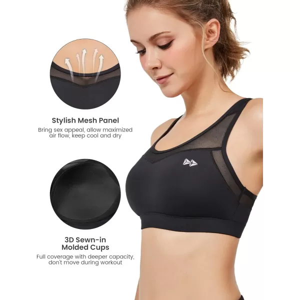 Yvette High Impact Sports Bras for Women Plus Size Racerback Workout Medium Support Sports Bra for Running FitnessBlack
