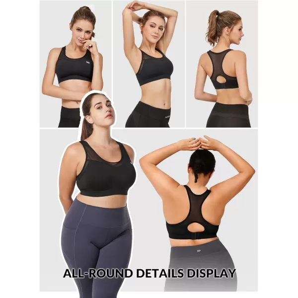 Yvette High Impact Sports Bras for Women Plus Size Racerback Workout Medium Support Sports Bra for Running FitnessBlack