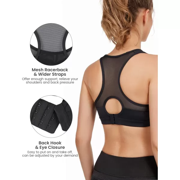 Yvette High Impact Sports Bras for Women Plus Size Racerback Workout Medium Support Sports Bra for Running FitnessBlack