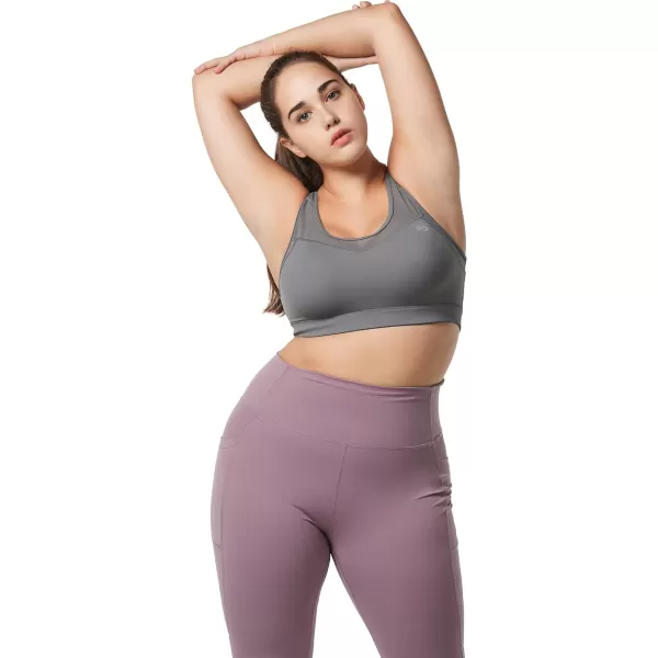 Yvette High Impact Sports Bras for Women Plus Size Racerback Workout Medium Support Sports Bra for Running FitnessDark Grey