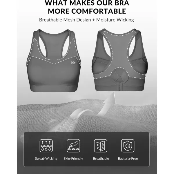 Yvette High Impact Sports Bras for Women Plus Size Racerback Workout Medium Support Sports Bra for Running FitnessDark Grey