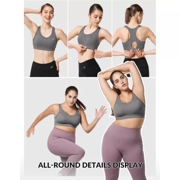 Yvette High Impact Sports Bras for Women Plus Size Racerback Workout Medium Support Sports Bra for Running FitnessDark Grey