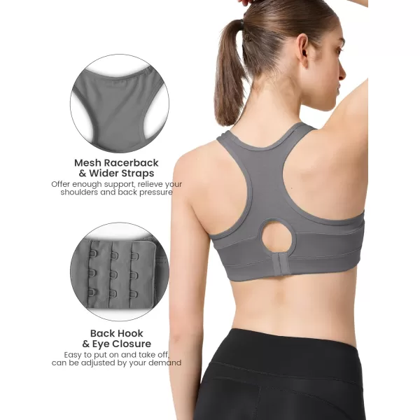 Yvette High Impact Sports Bras for Women Plus Size Racerback Workout Medium Support Sports Bra for Running FitnessDark Grey