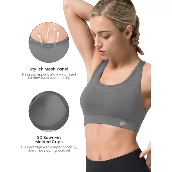 Yvette High Impact Sports Bras for Women Plus Size Racerback Workout Medium Support Sports Bra for Running FitnessDark Grey