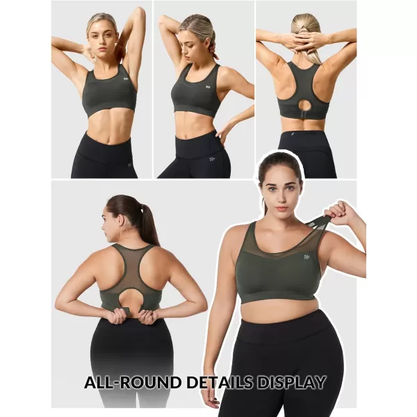 Yvette High Impact Sports Bras for Women Plus Size Racerback Workout Medium Support Sports Bra for Running FitnessDark Olive