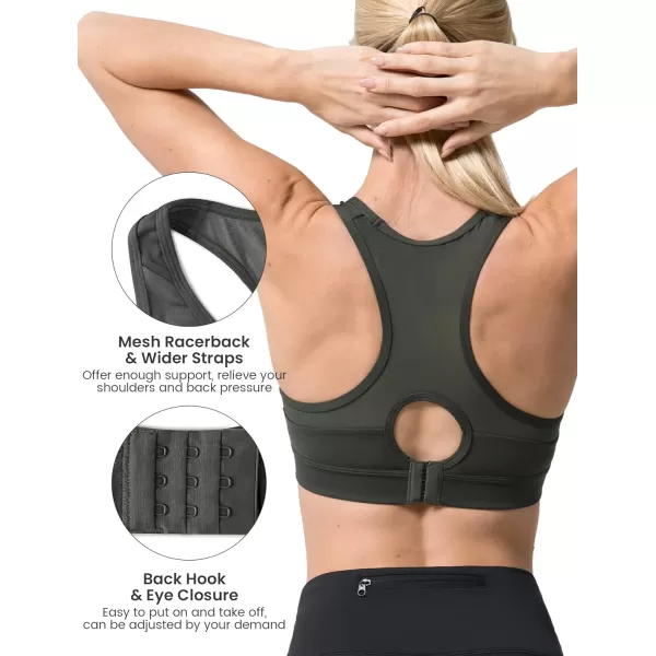 Yvette High Impact Sports Bras for Women Plus Size Racerback Workout Medium Support Sports Bra for Running FitnessDark Olive