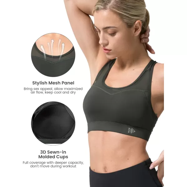 Yvette High Impact Sports Bras for Women Plus Size Racerback Workout Medium Support Sports Bra for Running FitnessDark Olive