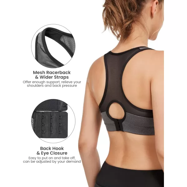 Yvette High Impact Sports Bras for Women Plus Size Racerback Workout Medium Support Sports Bra for Running FitnessGrey