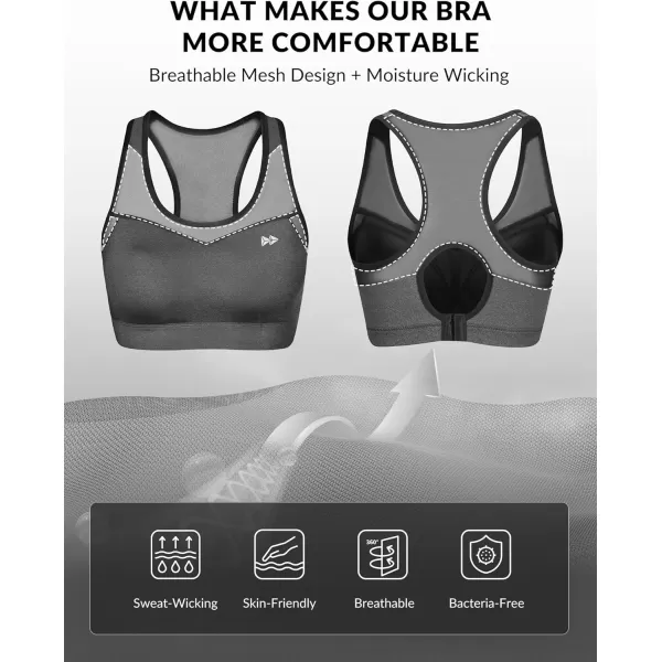 Yvette High Impact Sports Bras for Women Plus Size Racerback Workout Medium Support Sports Bra for Running FitnessGrey