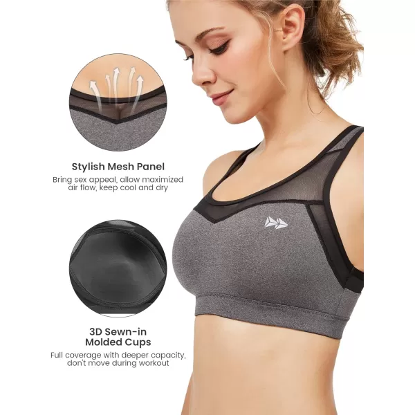 Yvette High Impact Sports Bras for Women Plus Size Racerback Workout Medium Support Sports Bra for Running FitnessGrey