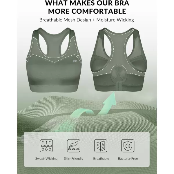 Yvette High Impact Sports Bras for Women Plus Size Racerback Workout Medium Support Sports Bra for Running FitnessLight Green