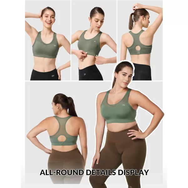 Yvette High Impact Sports Bras for Women Plus Size Racerback Workout Medium Support Sports Bra for Running FitnessLight Green