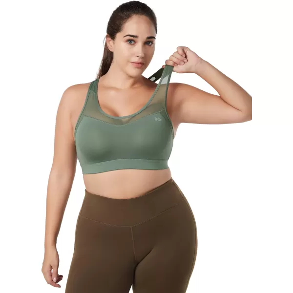 Yvette High Impact Sports Bras for Women Plus Size Racerback Workout Medium Support Sports Bra for Running FitnessLight Green