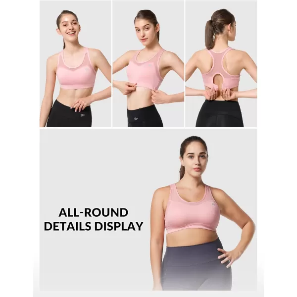 Yvette High Impact Sports Bras for Women Plus Size Racerback Workout Medium Support Sports Bra for Running FitnessPale Pink