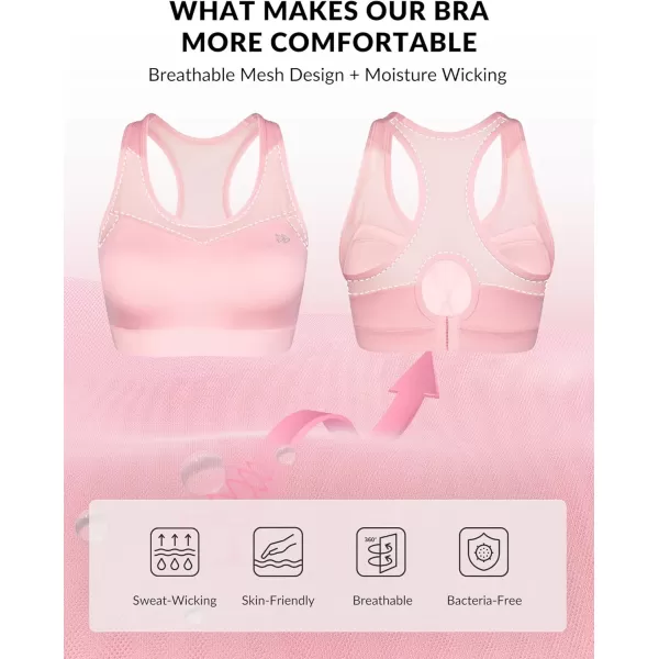 Yvette High Impact Sports Bras for Women Plus Size Racerback Workout Medium Support Sports Bra for Running FitnessPale Pink
