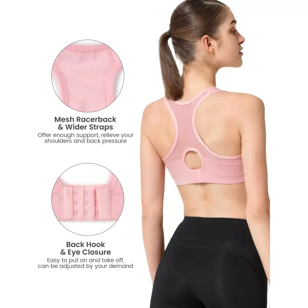 Yvette High Impact Sports Bras for Women Plus Size Racerback Workout Medium Support Sports Bra for Running FitnessPale Pink
