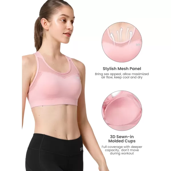 Yvette High Impact Sports Bras for Women Plus Size Racerback Workout Medium Support Sports Bra for Running FitnessPale Pink