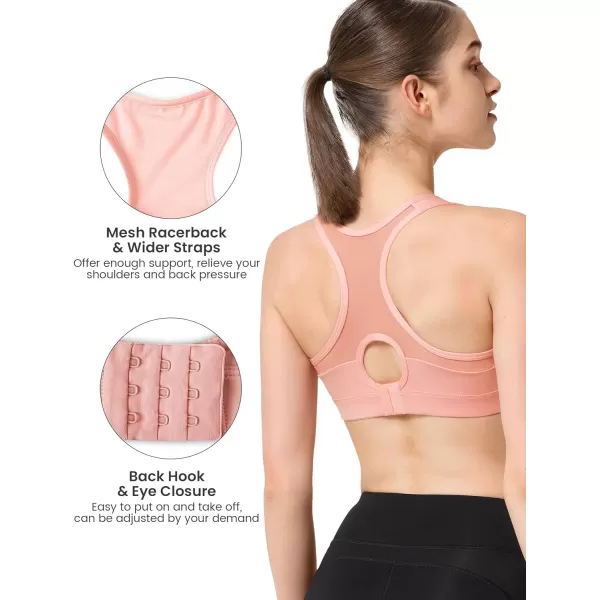 Yvette High Impact Sports Bras for Women Plus Size Racerback Workout Medium Support Sports Bra for Running FitnessPetal Pink