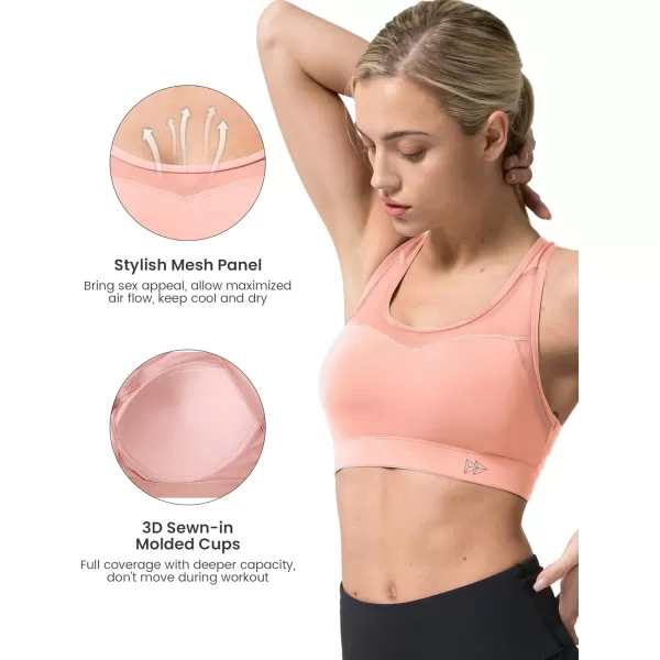 Yvette High Impact Sports Bras for Women Plus Size Racerback Workout Medium Support Sports Bra for Running FitnessPetal Pink