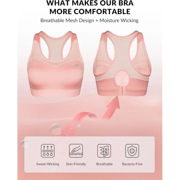 Yvette High Impact Sports Bras for Women Plus Size Racerback Workout Medium Support Sports Bra for Running FitnessPetal Pink
