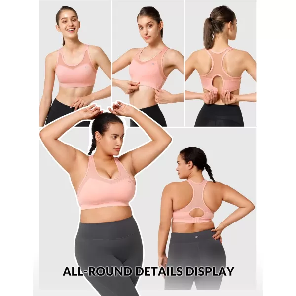 Yvette High Impact Sports Bras for Women Plus Size Racerback Workout Medium Support Sports Bra for Running FitnessPetal Pink