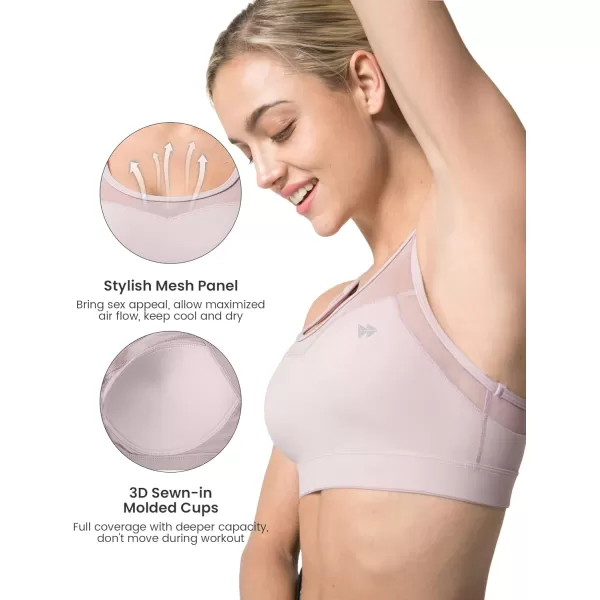 Yvette High Impact Sports Bras for Women Plus Size Racerback Workout Medium Support Sports Bra for Running FitnessPink