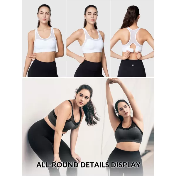Yvette High Impact Sports Bras for Women Plus Size Racerback Workout Medium Support Sports Bra for Running FitnessWhite