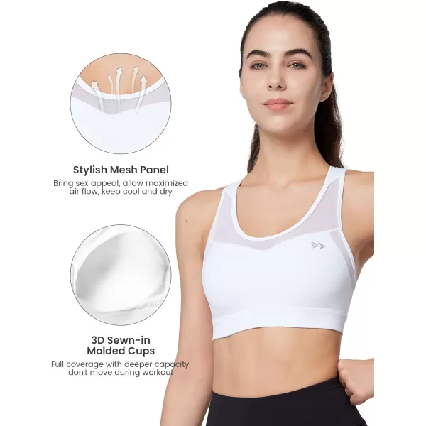 Yvette High Impact Sports Bras for Women Plus Size Racerback Workout Medium Support Sports Bra for Running FitnessWhite