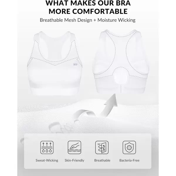 Yvette High Impact Sports Bras for Women Plus Size Racerback Workout Medium Support Sports Bra for Running FitnessWhite