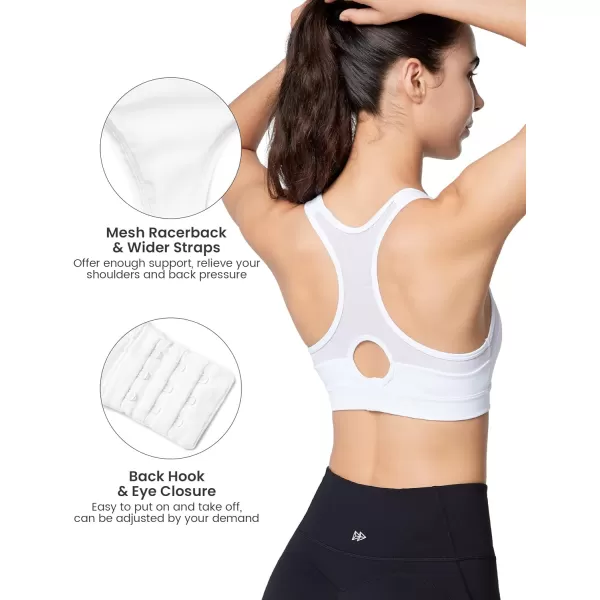 Yvette High Impact Sports Bras for Women Plus Size Racerback Workout Medium Support Sports Bra for Running FitnessWhite