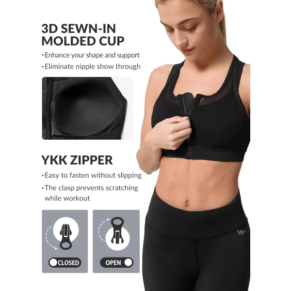 Yvette High Impact Women Sports Bra Front Closure Double Deck Mesh Running Bra for Plus Size for Plus SizeBlack