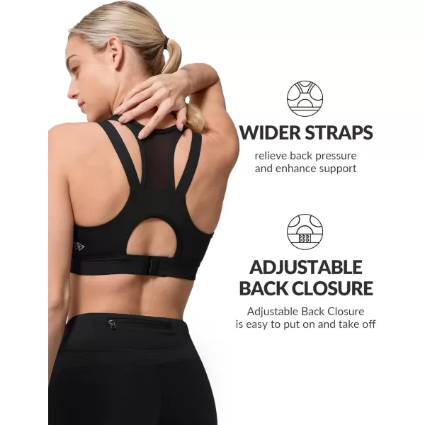 Yvette High Impact Women Sports Bra Front Closure Double Deck Mesh Running Bra for Plus Size for Plus SizeBlack