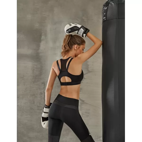 Yvette High Impact Women Sports Bra Front Closure Double Deck Mesh Running Bra for Plus Size for Plus SizeBlack
