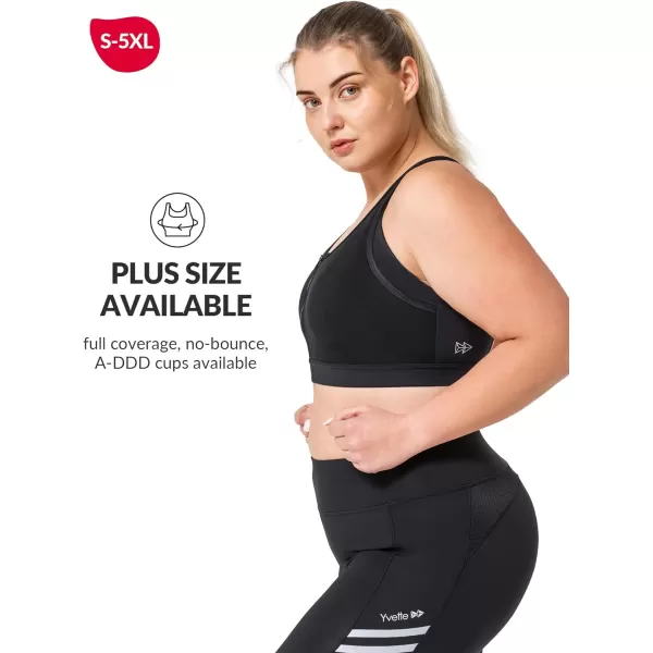 Yvette High Impact Women Sports Bra Front Closure Double Deck Mesh Running Bra for Plus Size for Plus SizeBlack