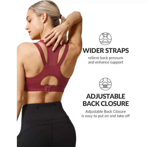 Yvette High Impact Women Sports Bra Front Closure Double Deck Mesh Running Bra for Plus Size for Plus SizeCoral Red