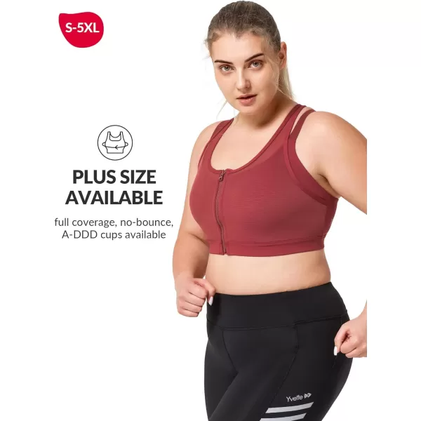 Yvette High Impact Women Sports Bra Front Closure Double Deck Mesh Running Bra for Plus Size for Plus SizeCoral Red