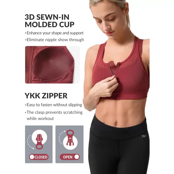 Yvette High Impact Women Sports Bra Front Closure Double Deck Mesh Running Bra for Plus Size for Plus SizeCoral Red