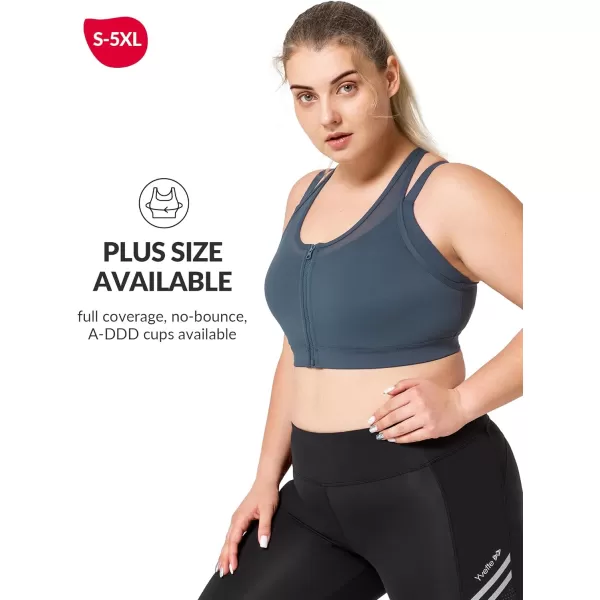 Yvette High Impact Women Sports Bra Front Closure Double Deck Mesh Running Bra for Plus Size for Plus SizeGrey Blue