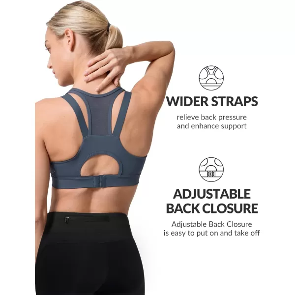 Yvette High Impact Women Sports Bra Front Closure Double Deck Mesh Running Bra for Plus Size for Plus SizeGrey Blue