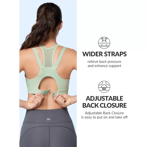 Yvette High Impact Women Sports Bra Front Closure Double Deck Mesh Running Bra for Plus Size for Plus SizeLight Green
