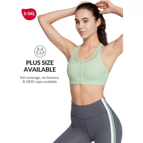 Yvette High Impact Women Sports Bra Front Closure Double Deck Mesh Running Bra for Plus Size for Plus SizeLight Green