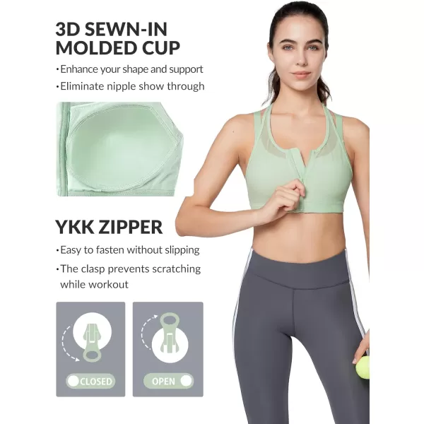 Yvette High Impact Women Sports Bra Front Closure Double Deck Mesh Running Bra for Plus Size for Plus SizeLight Green