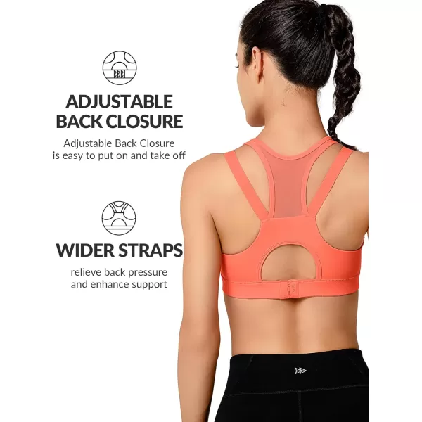 Yvette High Impact Women Sports Bra Front Closure Double Deck Mesh Running Bra for Plus Size for Plus SizeOrange Red