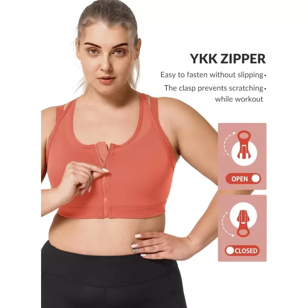 Yvette High Impact Women Sports Bra Front Closure Double Deck Mesh Running Bra for Plus Size for Plus SizeOrange Red